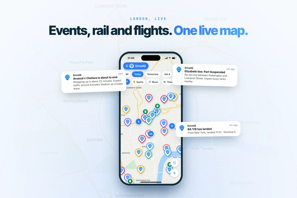 DriveIQ: Events, Rail, Flights App Store search result