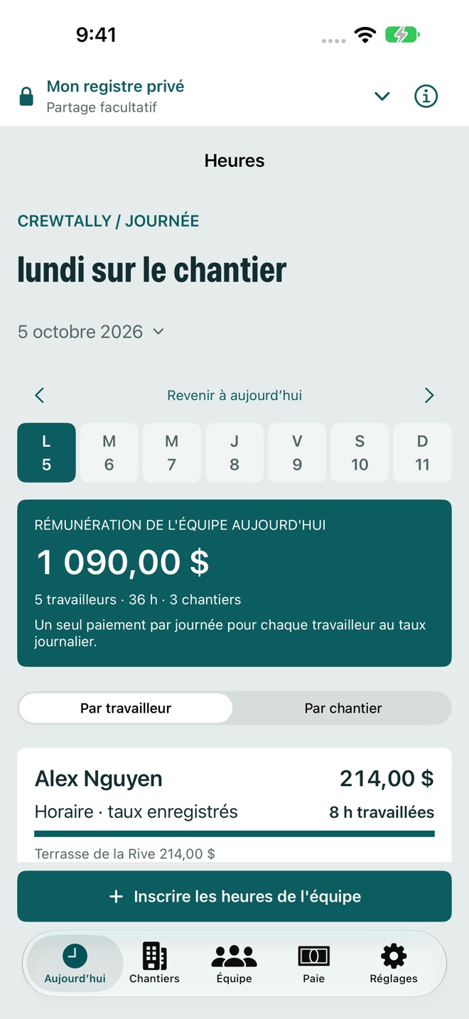 CrewTally: Feuilles de temps capture d’écran 1