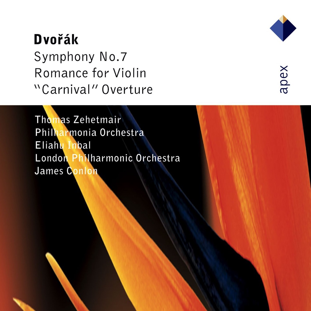Обложка альбома «Dvorák: Symphony No.7 & Romance for Violin & Carnival Overture» — Eliahu Inbal, James Conlon, London Philharmonic Orchestra, Philharmonia Orchestra & Thomas Zehetmair
