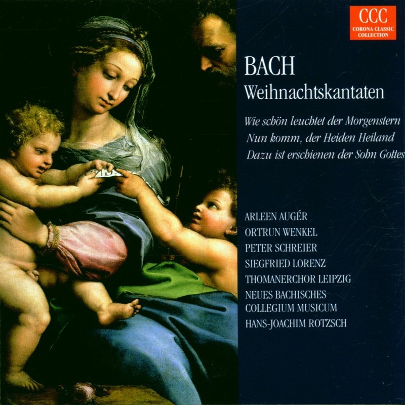 Обложка альбома «Johann Sebastian Bach: Weihnachtskantaten BWV 1/61/40» — Arleen Auger, Hans-Joachim Rotzsch, Neues Bachisches Collegium Musicum, Ortrud Wenkel, Peter Schreier, Siegfried Lorenz & St Thomas's Boys Choir Leipzig