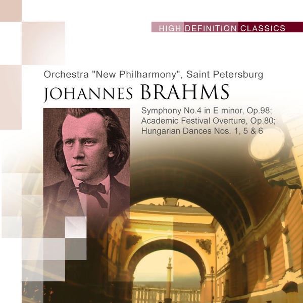 Обложка альбома «Symphony No.4 in E minor, Op.98; Academic Festival Overture, Op.80; Hungarian Dances Nos. 1, 5 & 6» — Orchestra New Philharmony Saint Petersburg
