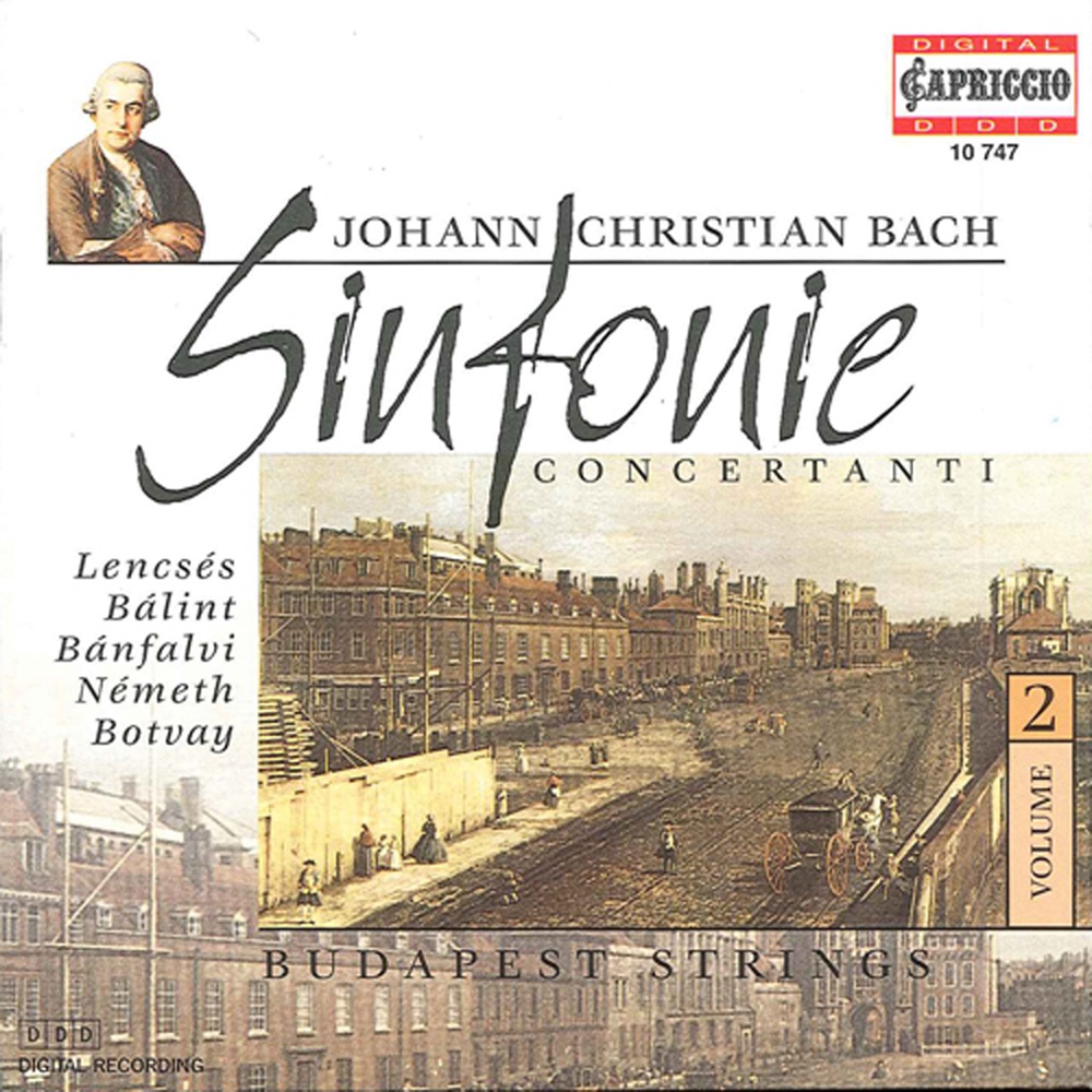 Обложка альбома «Bach, J.C.: Sinfonie Concertanti, Vol. 2» — Imre Kovacs, Gyorgi Papp, Janos Balint, Béla Bánfalvi, Budapest Strings, Karoly Botvay, Andrea Fenyvesi, Zsuzsanna Németh & Lajos Lencsés