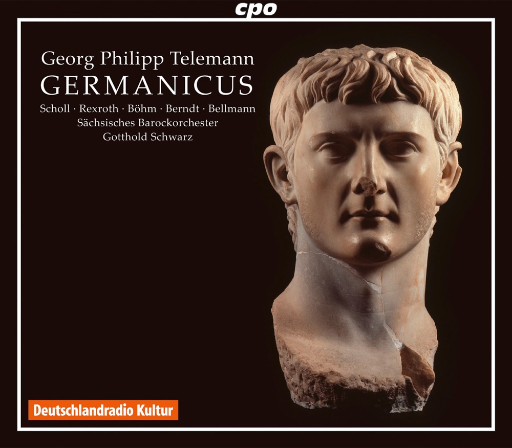 Обложка альбома «Telemann: Germanicus» — Elisabeth Scholl, Matthias Rexroth, Tobias Berndt, Saxon Baroque Orchestra, Dieter Bellmann, Gotthold Schwarz, Friedrich Praetorius, Olivia Stahn, Henryk Böhm & Albrecht Sack