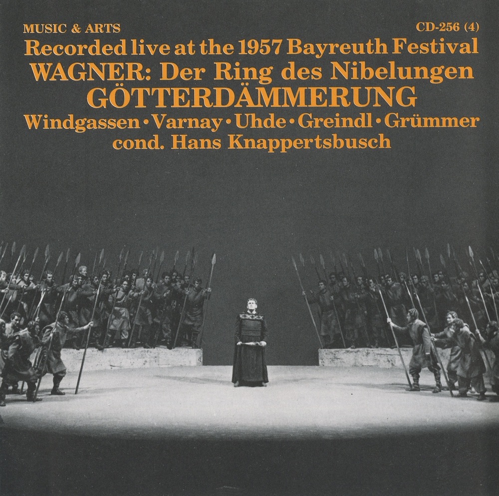 Обложка альбома «Wagner: Gotterdammerung (Twilight of the Gods)» — Astrid Varnay, Wolfgang Windgassen, Birgit Nilsson, Paula Lenchner, Josef Greindl, Elisabeth Grummer, Maria von Ilosvay, Hermann Uhde, Bayreuth Festival Chorus, Hans Knappertsbusch, Bayreuth Festival Orchestra, Gustav Neidlinger, Elisabeth Schartel & Dorothea Siebert