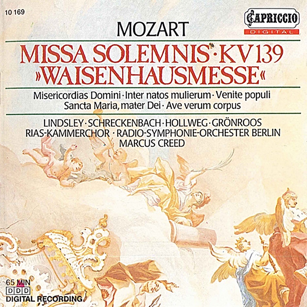 Обложка альбома «Mozart: Missa Solemnis, K. 139, "Waisenhausmesse"» — Walton Grönroos, Gabriele Schreckenbach, Marcus Creed, Rundfunk-Sinfonieorchester Berlin, RIAS Kammerchor, Celina Lindsley & Werner Hollweg
