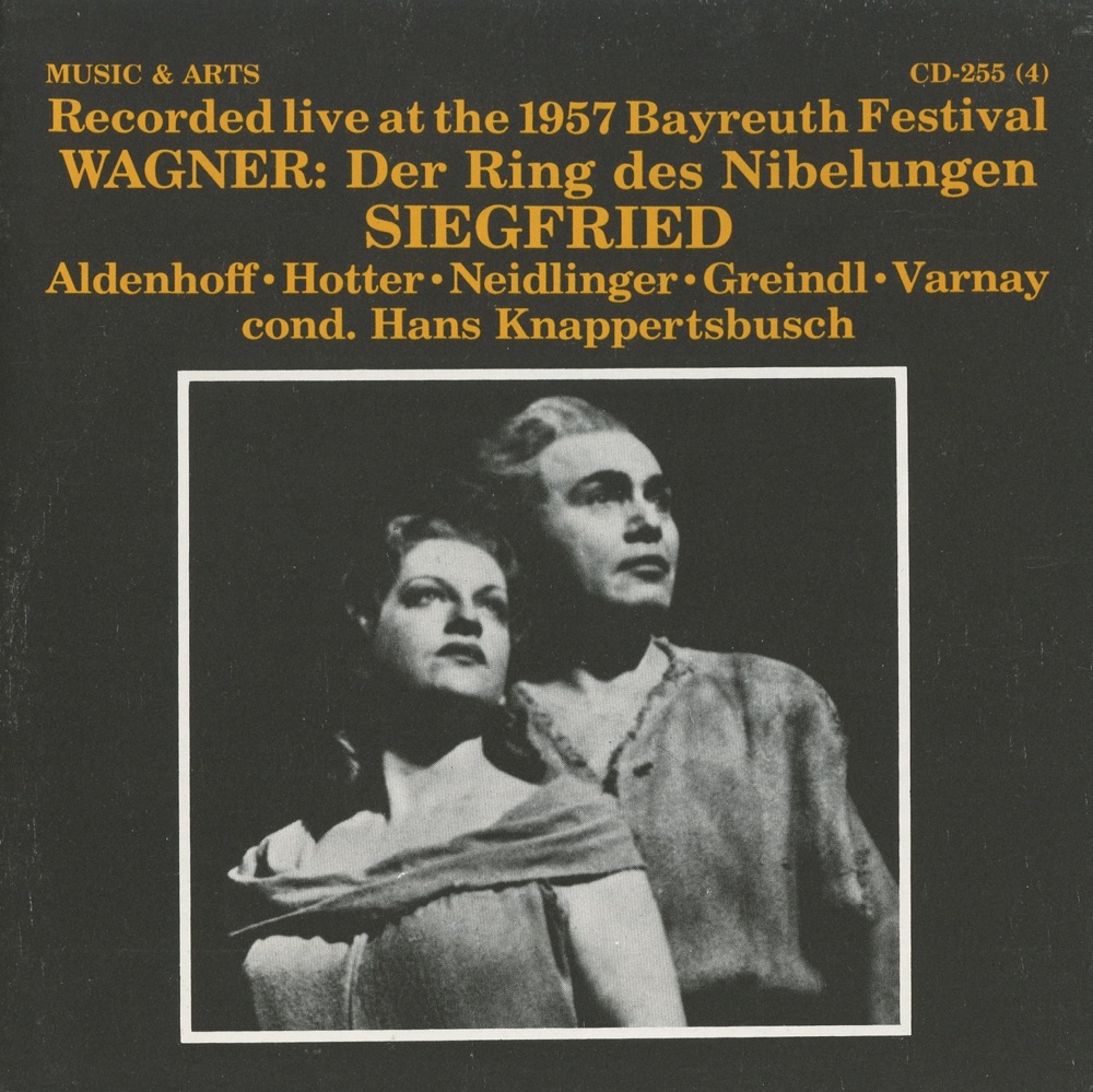 Обложка альбома «Wagner: Siegfried (1957)» — Hans Hotter, Astrid Varnay, Josef Greindl, Maria von Ilosvay, Hans Knappertsbusch, Bayreuth Festival Orchestra, Paul Kuen, Gustav Neidlinger, Bernd Aldenhoff & Ilse Hollweg