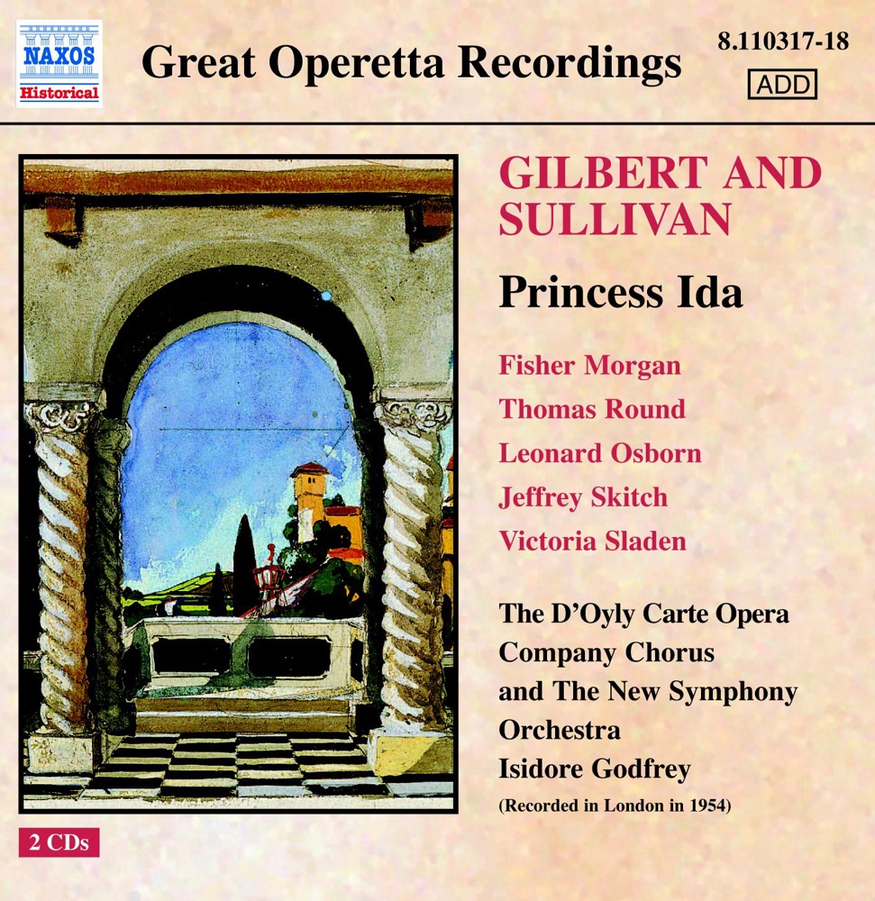 Обложка альбома «Gilbert & Sullivan: Princess Ida - The Gondoliers (Excerpts) [Recorded 1954]» — Donald Adams, Fisher Morgan, Isidore Godfrey, Jeffrey Skitch, Leonard Osborn, The D'Oyly Carte Opera Company Chorus, The New Symphony Orchestra & Victoria Sladen