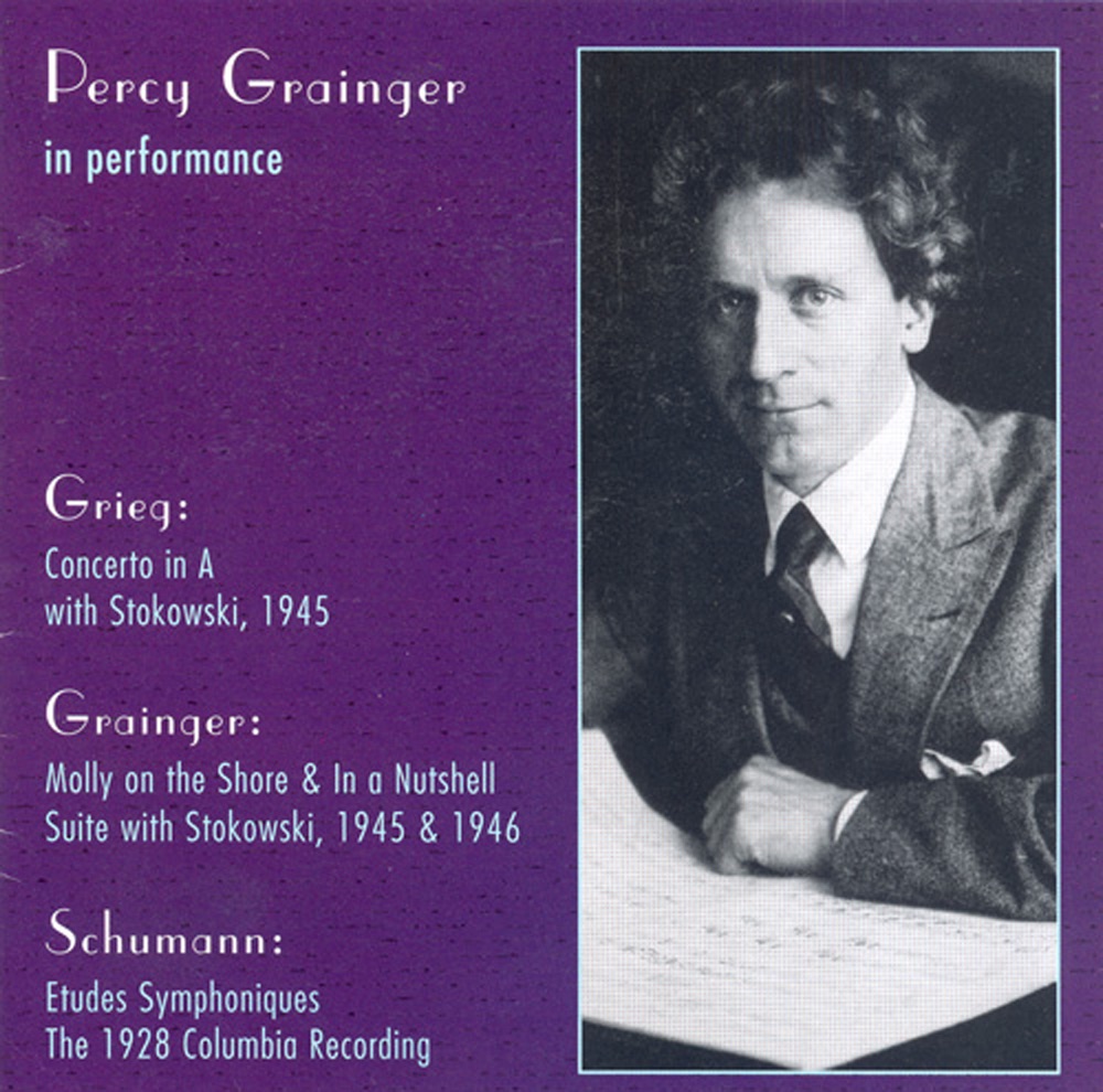 Обложка альбома «Grieg: Piano Concerto in A Minor - Grainger: Molly On the Shore - in A Nutshell - Schumann, R.: 3 Romanzen - Etudes Symphoniques (Grainger) (1928-46)» — Percy Grainger, Leopold Stokowski & Hollywood Bowl Symphony Orchestra