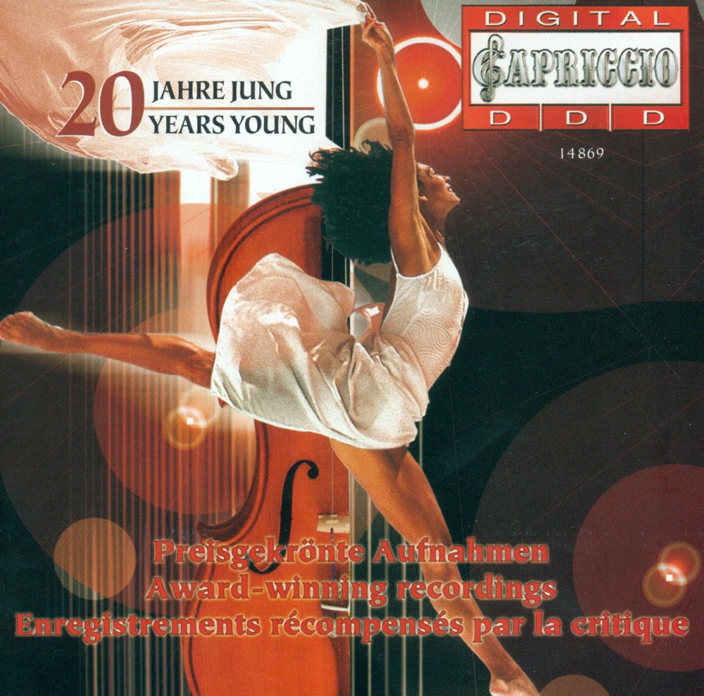 Обложка альбома «Capriccio 20 Prize-Winning Years» — Camerata Salzburg, Sandor Vegh, Jochen Kowalski, Hartmut Haenchen, Carl Philipp Emanuel Bach Chamber Orchestra, Concerto Köln, Rheinische Kantorei, Das Kleine Konzert, Hermann Max, Christine Schornsheim, Berliner Barock-Compagney, Andreas Staier, Petersen Quartet, Tabea Zimmermann, Mitsuko Shirai, Hartmut Holl, Thomas Duis, Reinhold Friedrich, Deutsches Symphonie-Orchester Berlin, Lutz Kohler, Michail Jurowski, Rundfunk-Sinfonieorchester Berlin, Elena Zaremba, Robert Worle, Berlin Radio Choir, Gerd Albrecht, RIAS Kammerchor, Roland Hermann & Celina Lindsley