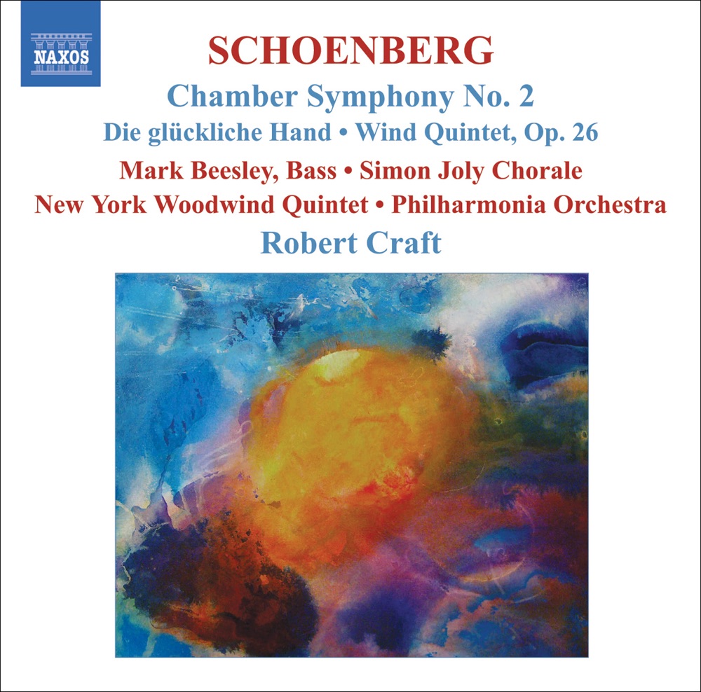 Обложка альбома «Schoenberg: Chamber Symphony No. 2, Die Gluckliche Hand, Wind Quintet» — Robert Craft, Philharmonia Orchestra, Mark Beesley & New York Woodwind Quintet
