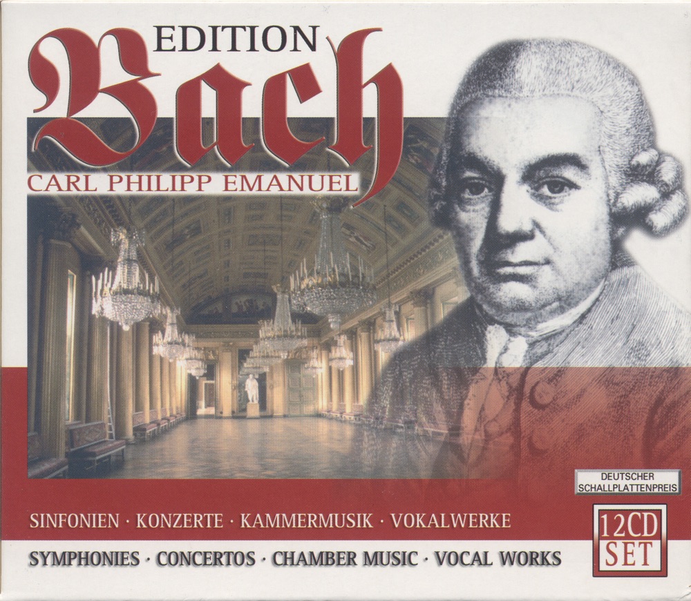 Обложка альбома «Bach, C.P.E.: C.P.E. Bach Edition (Symphonies, Concertos, Keyboard Music, Flute Sonatas, Vocal Music)» — Wilfried Jochens, Hartmut Haenchen, Eckart Haupt, Linda Nicholson, Das Kleine Konzert, Carl Philipp Emanuel Bach Chamber Orchestra, Hilke Helling, Johanna Koslowsky, Siegfried Pank, Roland Munch, Max Pommer, Armin Thalheim, Martina Lins, New Bach Collegium Musicum Leipzig, Stephen Varcoe, Paul Elliott, Christoph Prégardien, Gotthold Schwarz, New Berlin Chamber Orchestra, Burkhard Glaetzner, Barbara Schlick, Rheinische Kantorei & Hermann Max