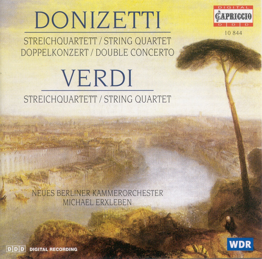 Обложка альбома «Donizetti: Concerto for Violin and Cello & String Quartet No. 17 - Verdi: String Quartet (Arr. For Strings)» — New Berlin Chamber Orchestra, Michael Erxleben & Kleif Carnarius