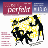 Audiobook cover for Deutsch perfekt Audio - Im Restaurant. 3/2011 by Div.