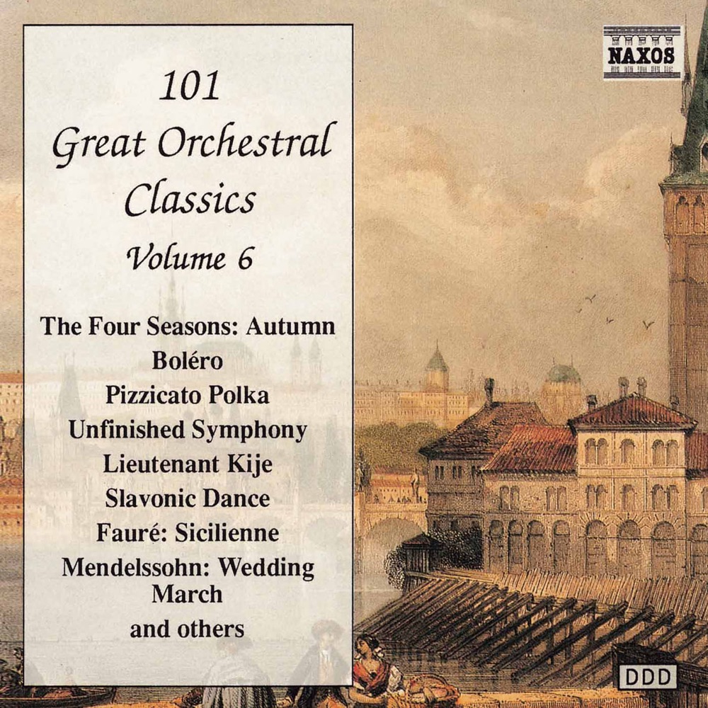 Обложка альбома «101 Great Orchestral Classics, Vol. 6» — Anthony Bramall, Slovak Philharmonic Orchestra, Jenő Jandó, András Ligeti, Budapest Symphony Orchestra, Martin Sieghart, Slovak Radio Symphony Orchestra, Takako Nishizaki, Stephen Gunzenhauser, Capella Istropolitana, Michael Halász, Andrew Mogrelia, Slovak State Philharmonic Orchestra, Kosice, Ondrej Lenárd, Zdenek Kosler & Kenneth Jean