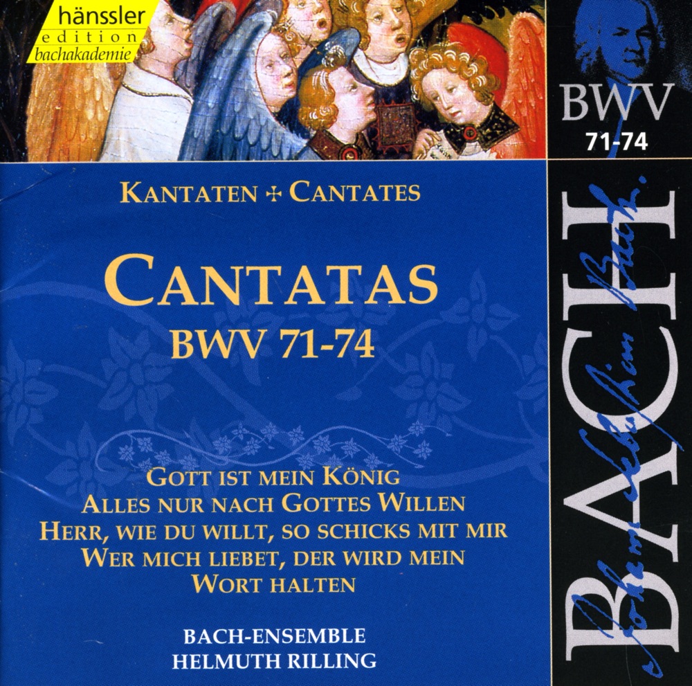 Обложка альбома «Bach, J.S.: Cantatas, Bwv 71-74» — Arleen Auger, Gabriele Schreckenbach, Adalbert Kraus, Philippe Huttenlocher, Niklaus Tüller, Kathrin Graf, Helrun Gardow, Lutz-Michael Harder, Hanna Schwarz, Alexander Senger, Gächinger Kantorei Stuttgart, Helmuth Rilling, Stuttgart Bach Collegium, Wolfgang Schone, Hildegard Laurich, Stuttgart Figuralchor der Gedachtniskirche, Magdalene Schreiber & Helen Donath