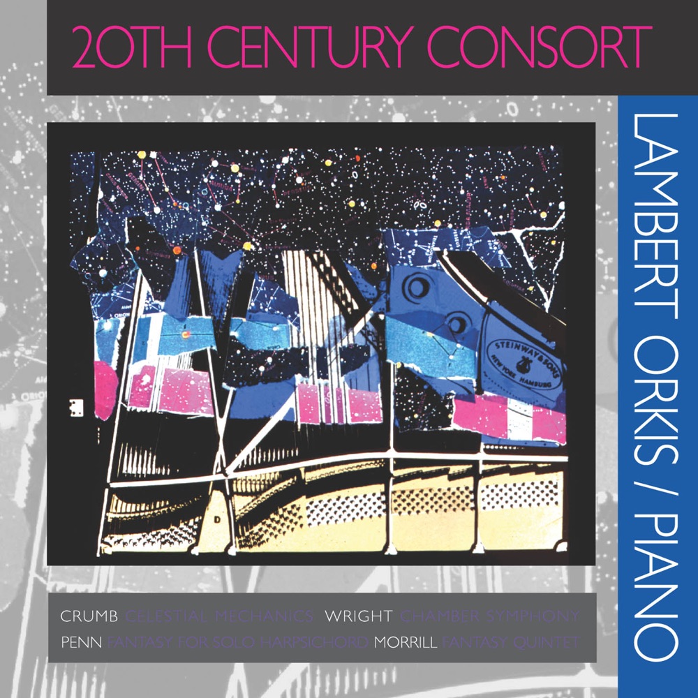 Обложка альбома «Crumb: Celestial Mechanics - Morrill: Fantasy Quintet for Piano and Computer, etc» — Lambert Orkis, James Primosch, Jan Orkis, Maurice Wright & Dexter Morrill