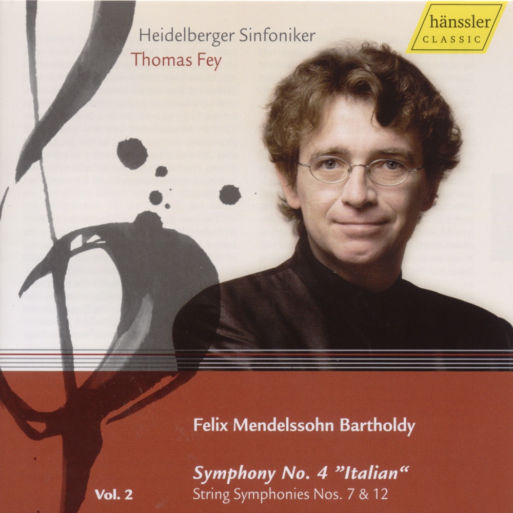 Обложка альбома «Mendelssohn: Symphonies, Vol. 2 - Symphony No. 4, "Italian" - String Symphonies Nos. 7, 12» — Thomas Fey & Heidelberg Symphony Orchestra