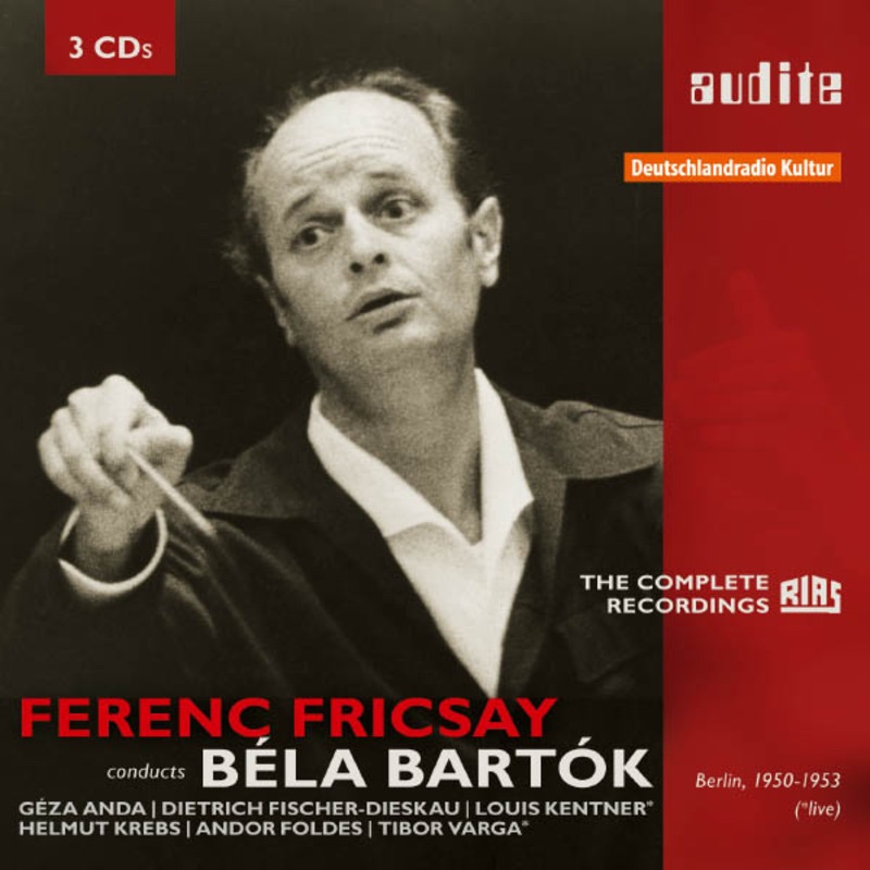 Обложка альбома «Ferenc Fricsay Conducts Béla Bartok - The Early RIAS Recordings (Live and Studio Recordings from Berlin, 1950-1953) [Ferenc Fricsay & RIAS-Symphonie-Orchester]» — Ferenc Fricsay, Tibor Varga, Rudolf Schulz, Dietrich Fischer-Dieskau, Helmut Krebs, Andor Foldes, Géza Anda, Louis Kentner & RIAS Symphonie-Orchester