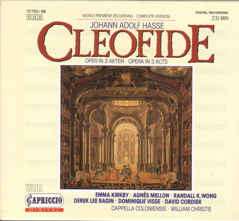 Обложка альбома «Hasse: Cleofide (Opera) [Kirby]» — David Cordier, Dame Emma Kirkby, Derek Lee Ragin, Dominique Visse, William Christie, Agnes Mellon, Rheinische Kantorei, Cappella Coloniensis & Randalk K. Wong