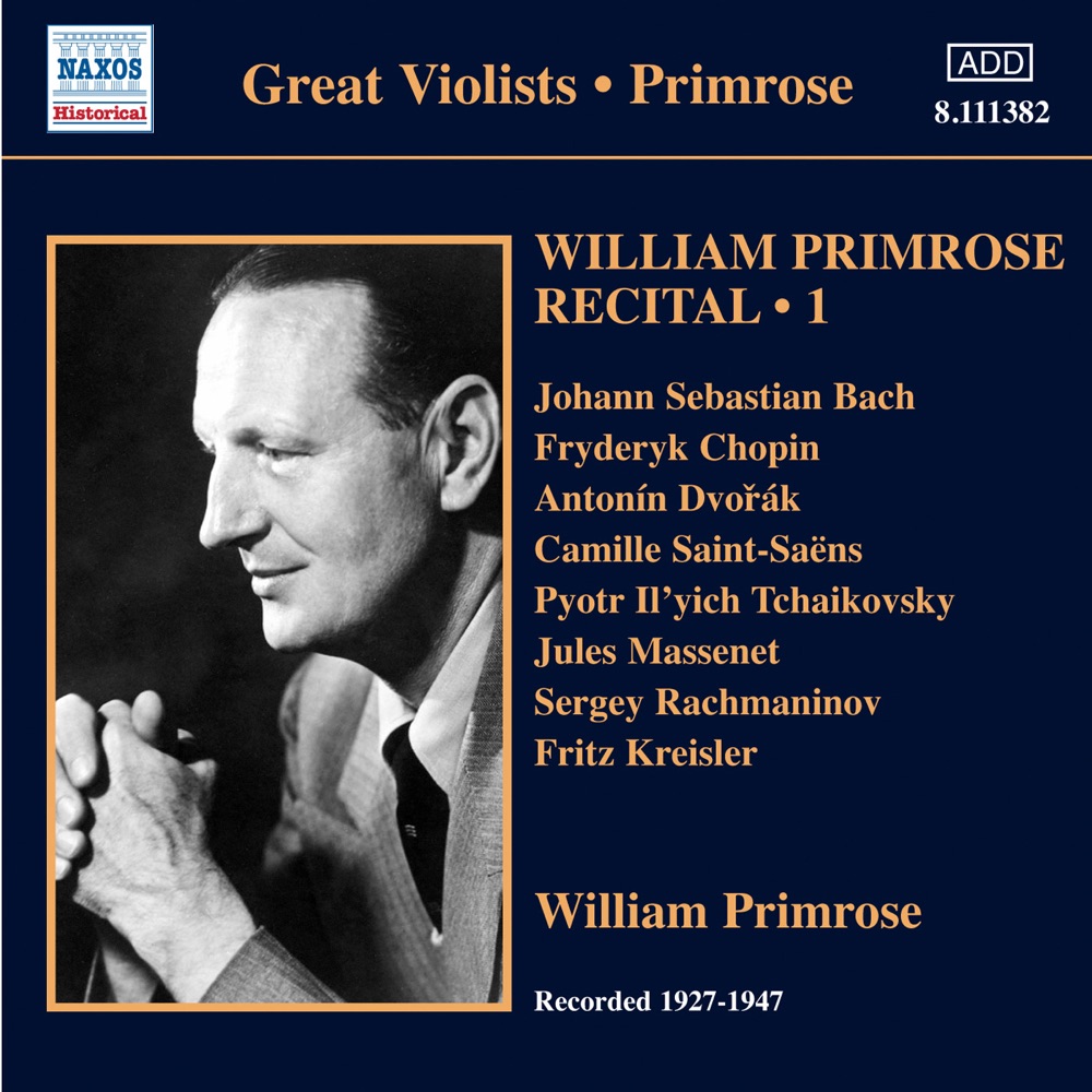 Обложка альбома «Primrose: Recital, Vol. 1» — William Primrose, Joseph Kahn, Franz Rupp, Charles O'Connell, Victor Symphony Orchestra, Marian Anderson, Harry Isaacs, David Stimer, Sidonie Goossens, Studio Pianist & Vladimir Sokoloff