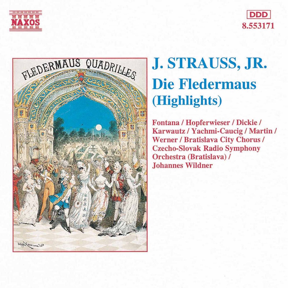 Обложка альбома «Strauss II: Fledermaus (Die) (Highlights)» — Gabriele Fontana, Rohangiz Yachmi, Brigitte Karwautz, Bratislava City Chorus, Alfred Werner, Slovak Radio Symphony Orchestra, Johannes Wildner, John Dickie, Andrea Martin, Josef Hopferwieser & Rohangiz Yachmi-Caucig