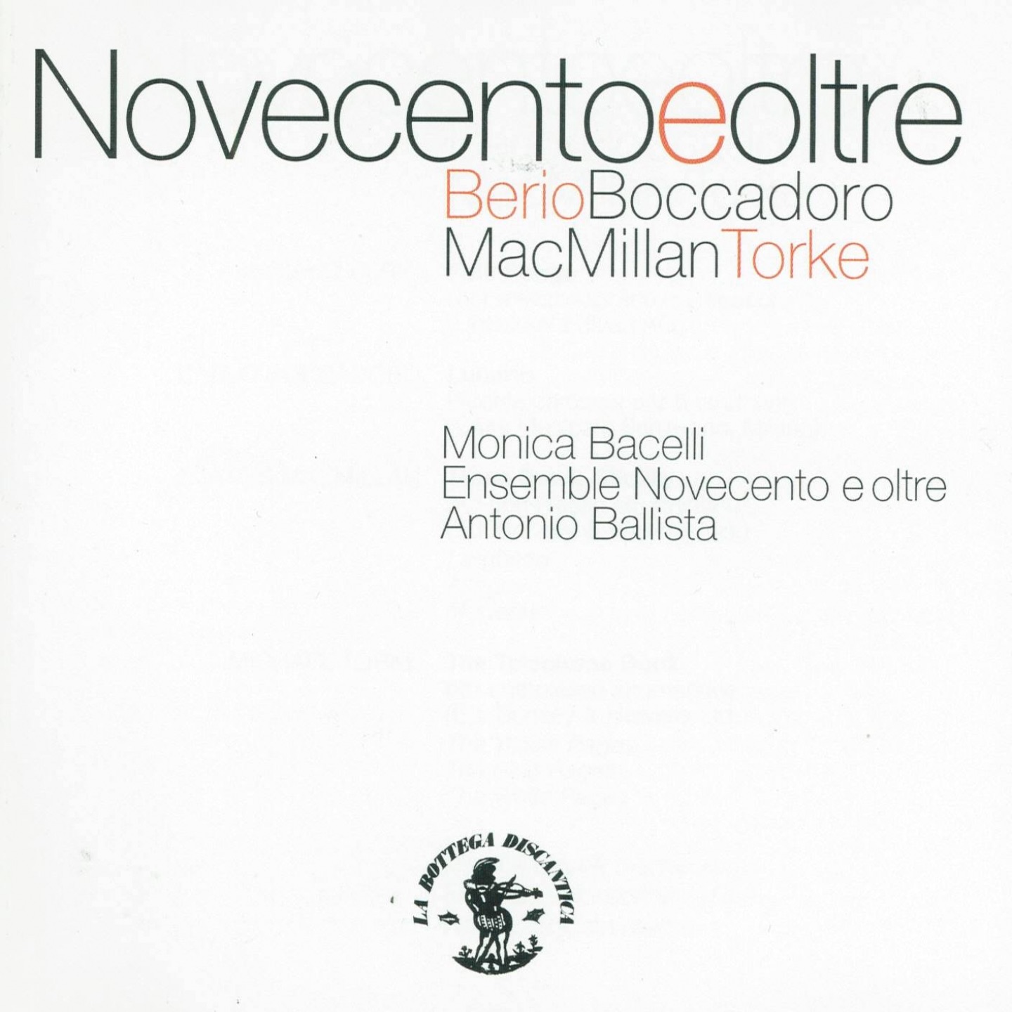 Novecento e oltre: Berio, Boccadoro, Mac Millan, Torke by Ensemble Novecento e Oltre, Antonio Ballista & Monica Bacelli album cover