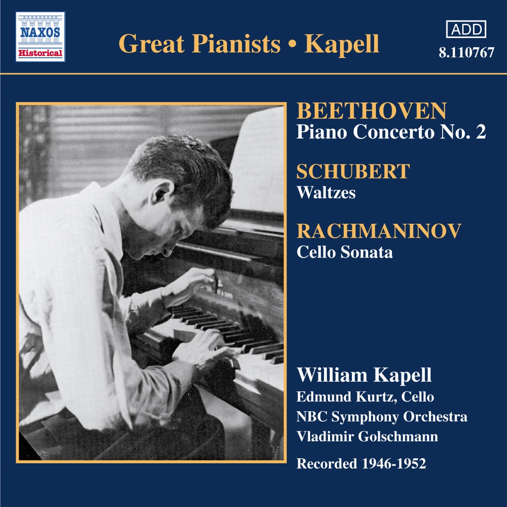 Обложка альбома «Beethoven: Piano Concerto No. 2 - Schubert: Waltzes and Dances - Rachmaninov: Cello Sonata» — Edmund Kurtz, NBC Symphony Orchestra, Vladimir Golschmann & William Kapell