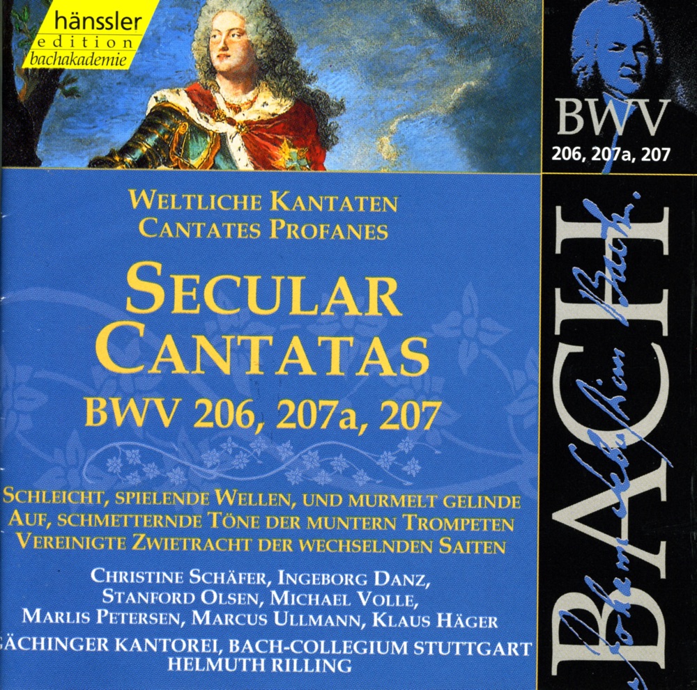 Обложка альбома «Bach, J.S.: Secular Cantatas, Bwv 206-207» — Michael Volle, Stanford Olsen, Christine Schafer, Ingeborg Danz, Gächinger Kantorei Stuttgart, Helmuth Rilling, Stuttgart Bach Collegium, Marlis Petersen, Marcus Ullmann & Klaus Häger