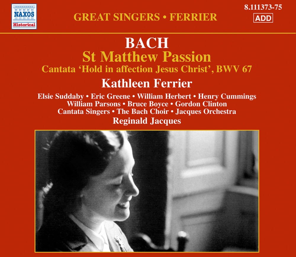 Обложка альбома «Bach: St Matthew Passion» — Kathleen Ferrier, Jacques Orchestra, The, Reginald Jacques, The Cantata Singers, Thornton Lofthouse, Osborne Peasgood, William Herbert, William Parsons, The Bach Choir, Gordon Clinton, Bruce Boyce, Elsie Suddaby, Eric Greene & Henry Cummings