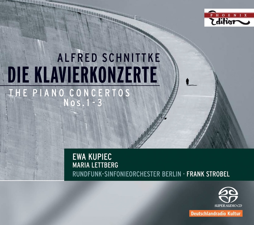 Обложка альбома «Schnittke: Piano Concerto, Concerto for Piano and String Orchestra, Concerto for Piano 4-hands and Chamber Orchestra» — Ewa Kupiec, Frank Strobel & Rundfunk-Sinfonieorchester Berlin