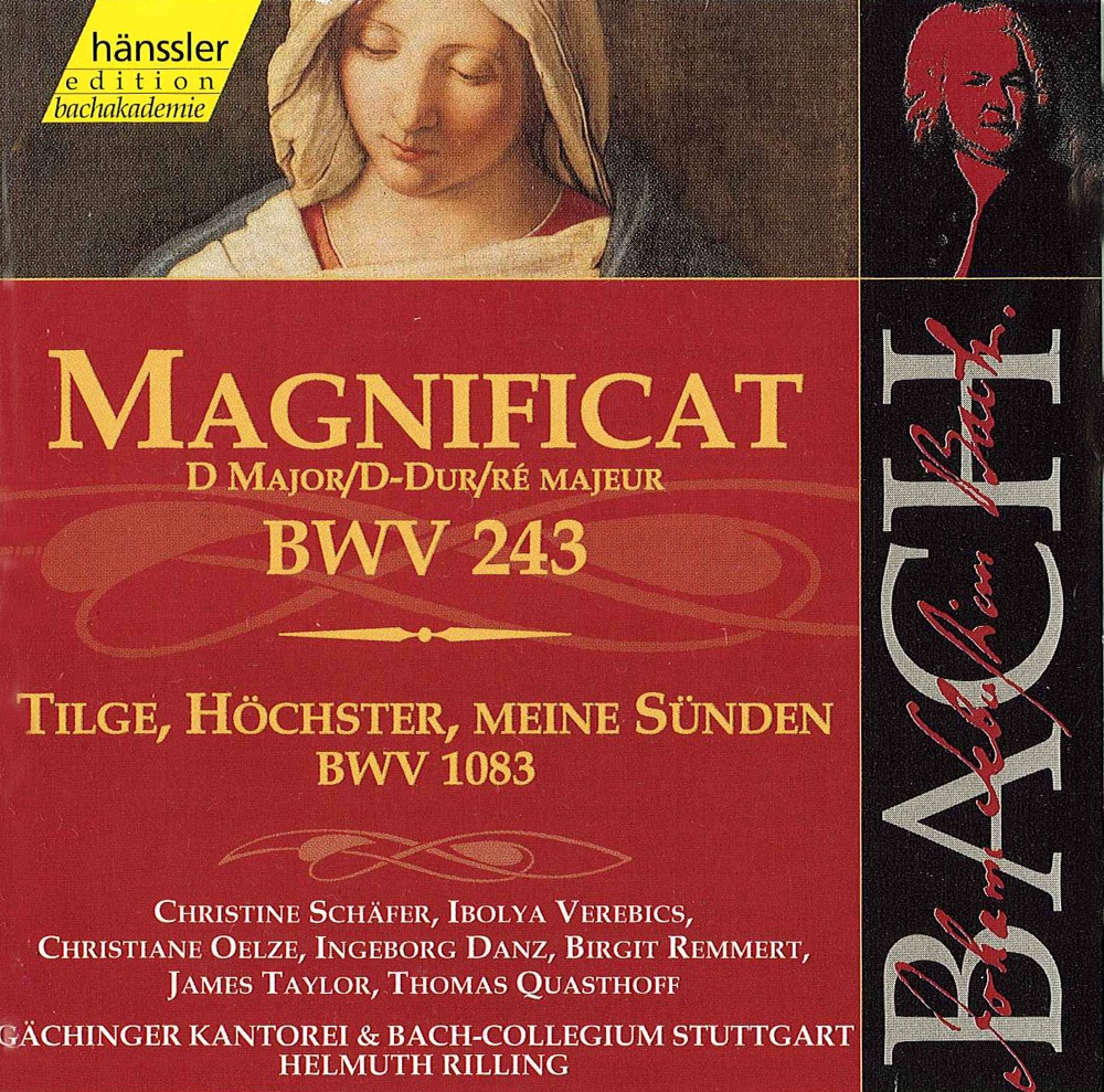 Обложка альбома «Bach, J.S.: Magnificat In D Major, Bwv 243» — Christine Schafer, James Taylor, Thomas Quasthoff, Ingeborg Danz, Ibolya Verebics, Gächinger Kantorei Stuttgart, Helmuth Rilling, Stuttgart Bach Collegium, Christiane Oelze & Birgit Remmert