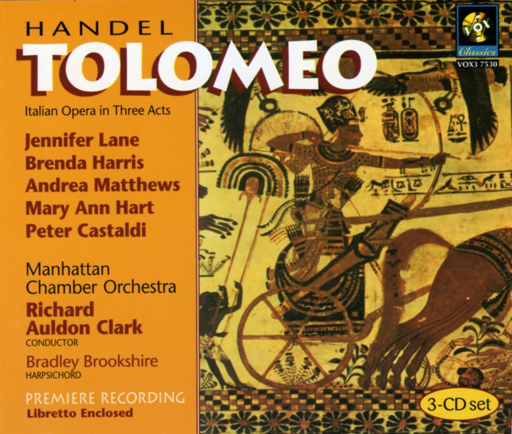 Обложка альбома «Handel: Tolomeo, HWV 25» — Manhattan Chamber Orchestra & Richard Auldon Clark