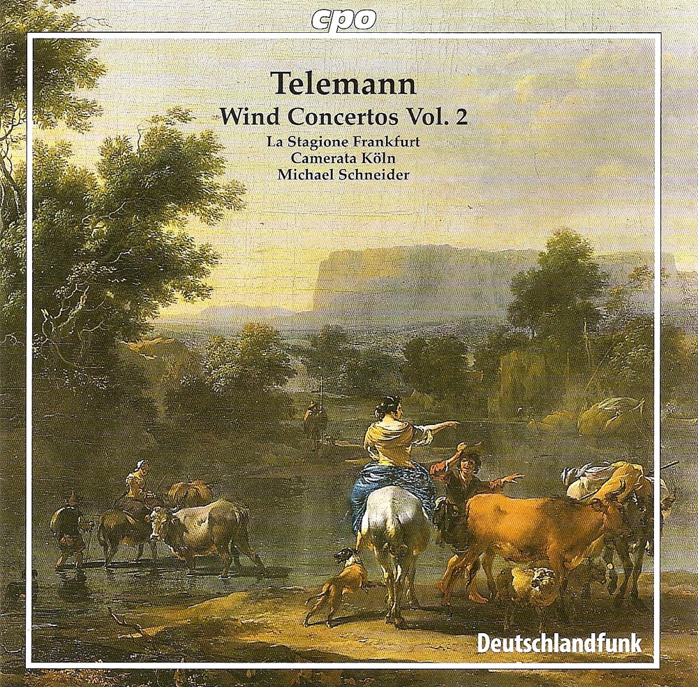 Обложка альбома «Telemann: Wind Concertos, Vol. 2 - Twv 51:F1, 51:G1, 52:C1, 52:D1, 53:D1» — La Stagione Frankfurt, Michael Schneider, Marita Schaar, Luise Baumgartl, Martin Stadler, Camerata Köln, Karl Kaiser, Ulrich Hubner, Jorg Schultess & Hans Peter Westermann