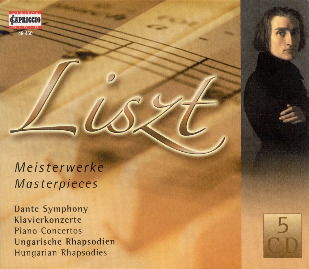 Обложка альбома «Liszt: Dante Symphony, A la Chapelle Sixtine, Hungarian Rhapsodies, Piano Concertos, Totentanz, Wanderer Fantasy» — Hartmut Haenchen, Netherlands Philharmonic Orchestra, Netherlands Philharmonic Chorus, Janos Ferencsik, Hungarian State Orchestra, Andras Korodi, Budapest Symphony Orchestra, Jenő Jandó & András Ligeti