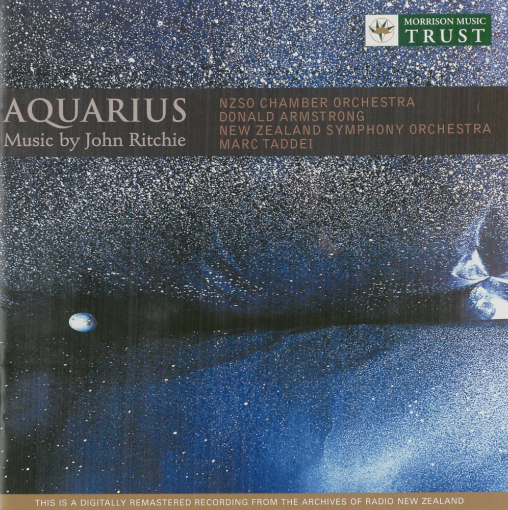 Обложка альбома «Ritchie: Aquarius - Music By John Ritchie» — New Zealand Chamber Orchestra, Donald Armstrong, Marina Sturm, New Zealand Symphony Orchestra & Marc Decio Taddei