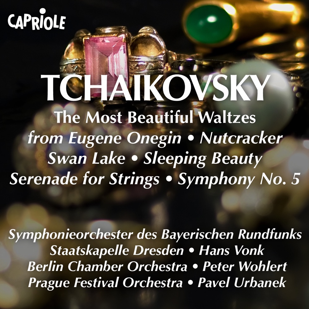 Обложка альбома «Tchaikovsky, P.: Waltzes From Eugene Onegin - Nutcracker - Swan Lake - Sleeping Beauty - Serenade - Symphony No. 5» — Hans Vonk, Staatskapelle Dresden, Bavarian Radio Symphony Orchestra, Berlin Chamber Orchestra, Peter Wohlert, Prague Festival Orchestra & Pavel Urbanek