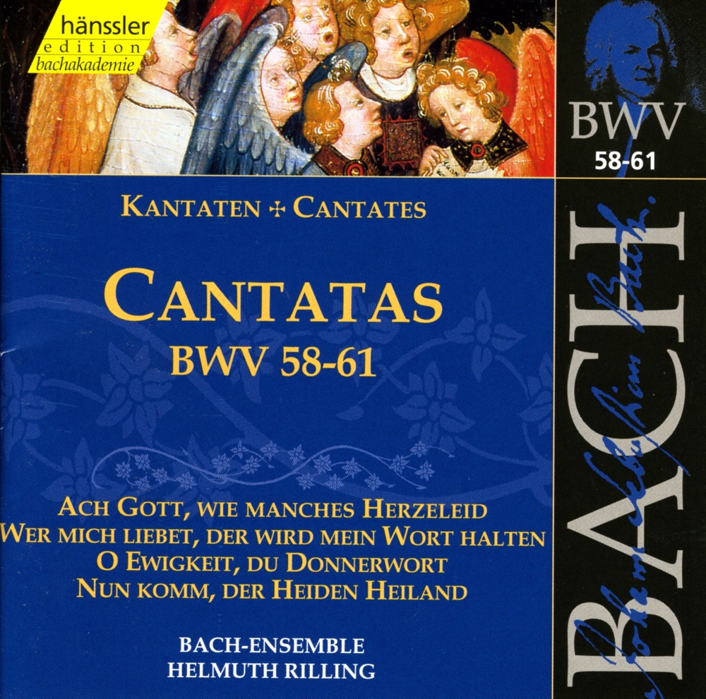 Обложка альбома «Bach, J.S.: Cantatas, Bwv 58-61» — Wolfgang Schone, Ingeborg Reichelt, Gächinger Kantorei Stuttgart, Helmuth Rilling, Stuttgart Bach Collegium, Arleen Auger, Niklaus Tüller, Helen Watts, Adalbert Kraus, Philippe Huttenlocher & Helen Donath