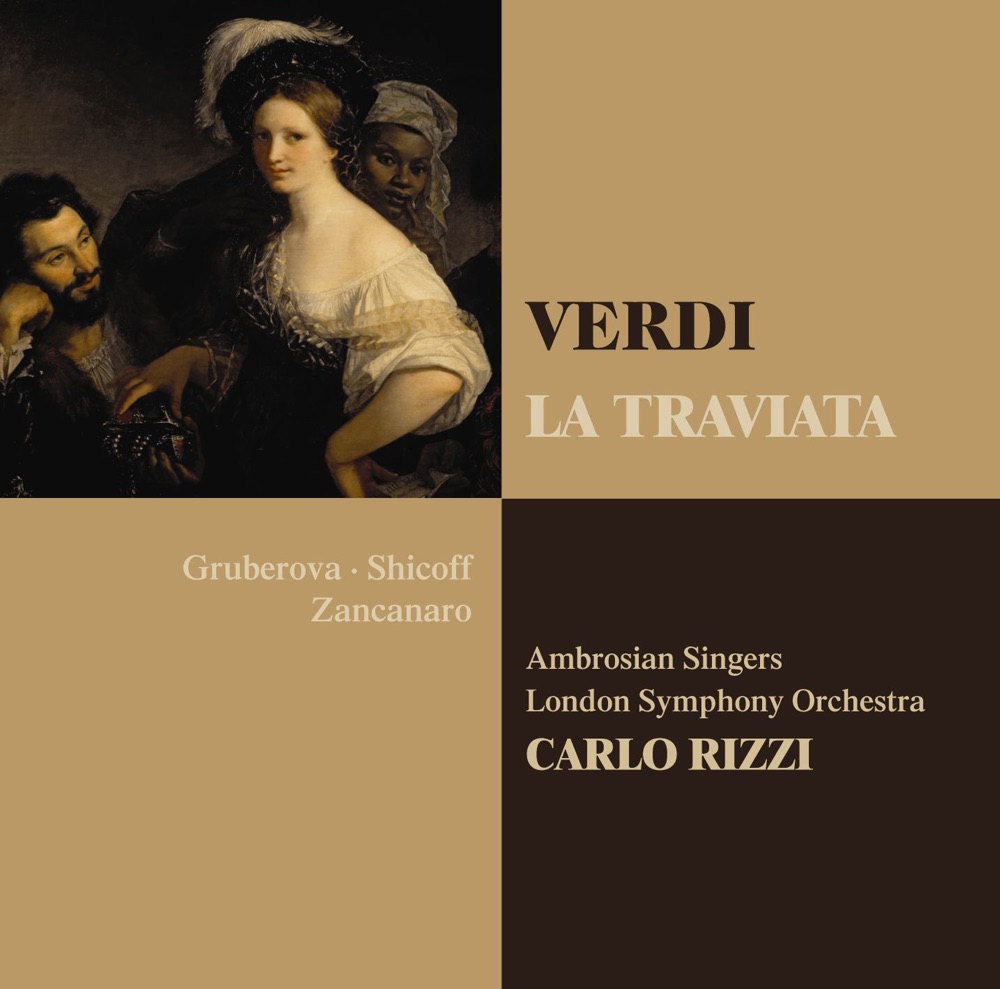 Обложка альбома «Verdi: La traviata» — Alastair Miles, The Ambrosian Singers, Carlo Rizzi, David Barrell, Edita Gruberová, Fabrizio Visentin, Giorgio Zancanaro, Kim Begley, London Symphony Orchestra, Monica Bacelli, Neil Shicoff, Nicholas Folwell, Patricia Spence, Peter Bronder & Peter Sidhom