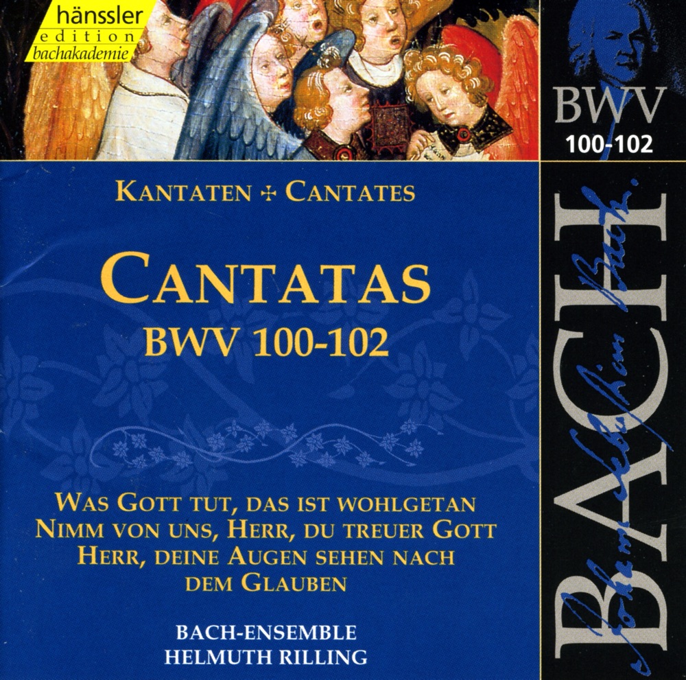 Обложка альбома «Bach, J.S.: Cantatas, Bwv 100-102» — Arleen Auger, Adalbert Kraus, Philippe Huttenlocher, Julia Hamari, Gächinger Kantorei Stuttgart, Helmuth Rilling, Württemberg Chamber Orchestra Heilbronn, Helen Watts, Aldo Baldin, John Brocheler, Stuttgart Bach Collegium, Wolfgang Schone, Kurt Equiluz & Eva Randová