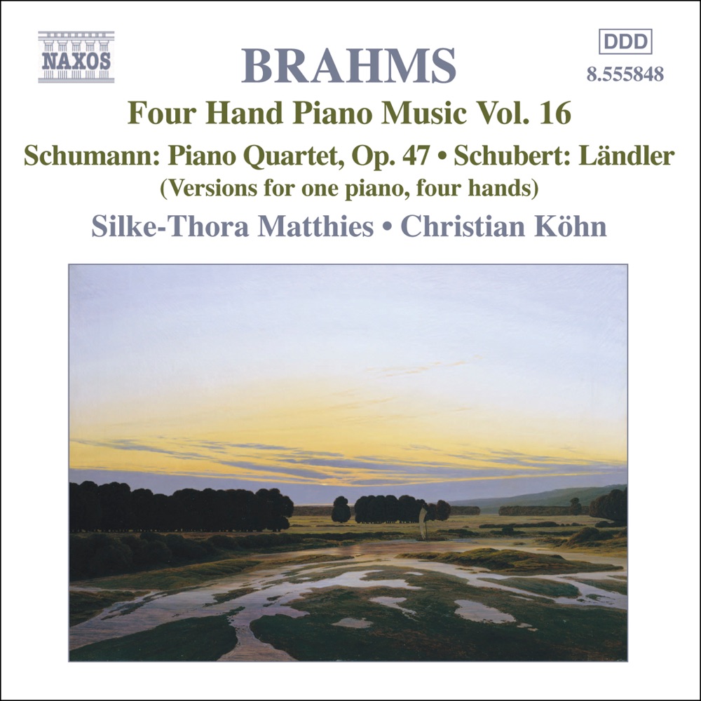 Обложка альбома «Brahms: Four-Hand Piano Music, Vol. 16 - Schumann: Piano Quartet, Op. 47, Schubert: Ländler» — Christian Köhn & Silke-Thora Matthies