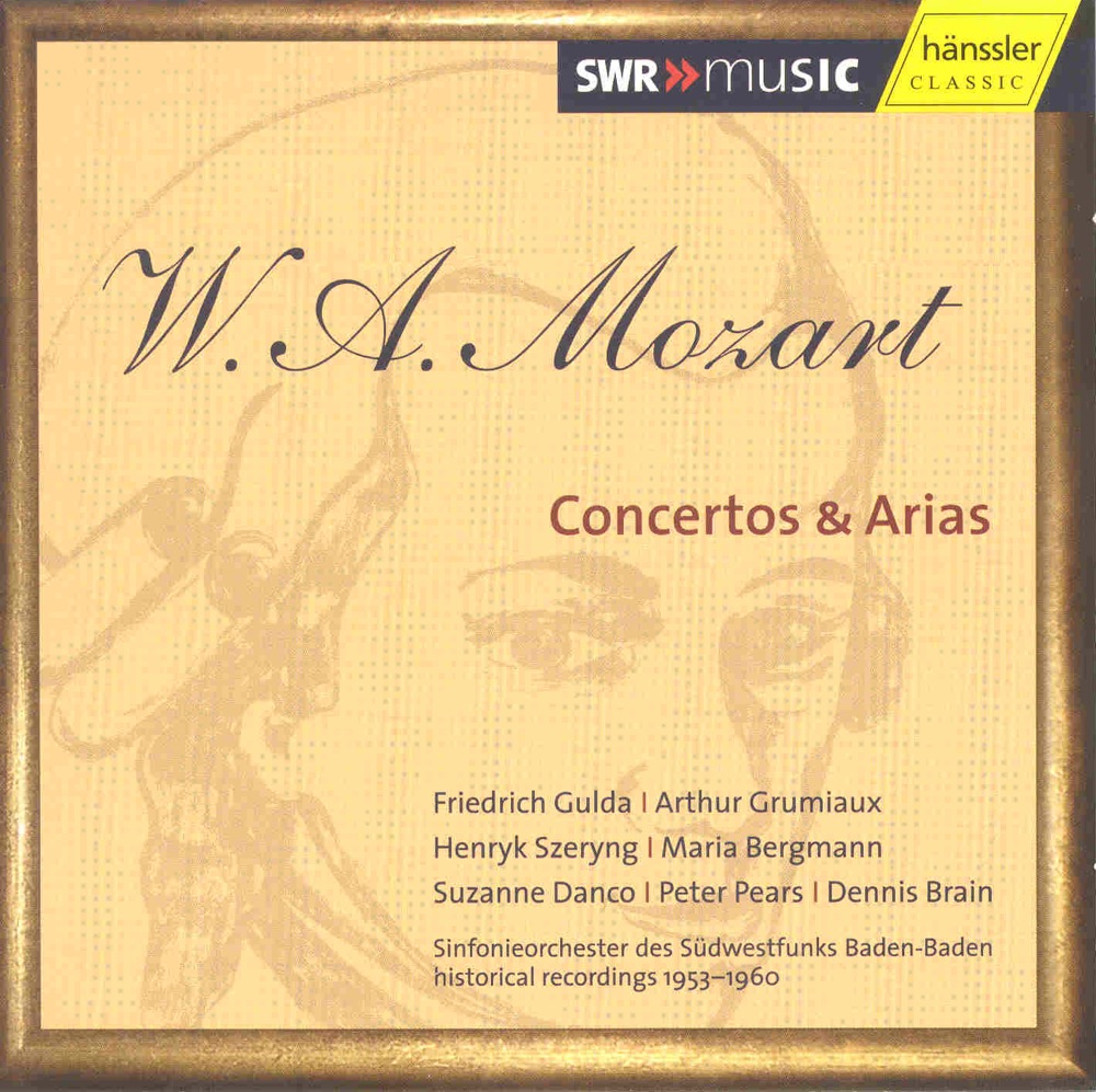 Обложка альбома «Mozart: Concertos and Arias» — Hans Rosbaud, Friedrich Gulda, South West German Radio Symphony Orchestra, Baden-Baden, Ernest Bour, Arthur Grumiaux, Suzanne Danco, Maria Bergmann, Dennis Brain, Paul Sacher, Henryk Szeryng & Sir Peter Pears