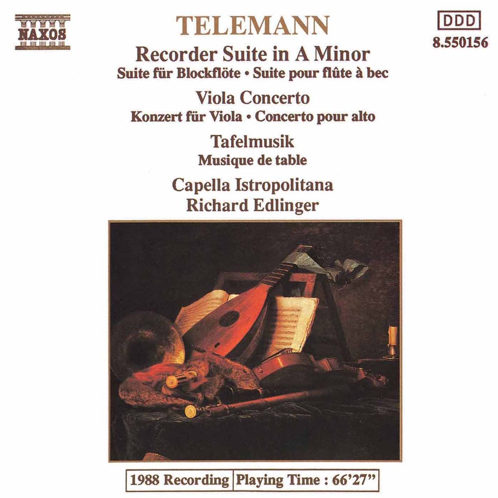 Обложка альбома «Telemann: Viola Concerto - Recorder Suite in A Minor - Tafelmusik» — Ladislav Kyselak, Jiří Stivin, Anna Hoelblingova & Bedrich Tylsar