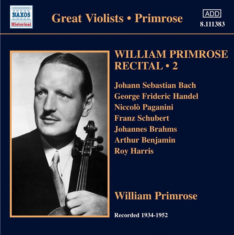 Обложка альбома «Primrose: Recital, Vol. 2» — William Primrose, Joseph Kahn, Andre Benoist, Albert Spalding, Jascha Heifetz, Vernon de Tar, Marian Anderson, Franz Rupp, Harry Isaacs, Vladimir Sokoloff & Johana Harris