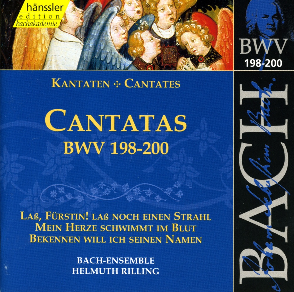 Обложка альбома «Bach, J.S.: Cantatas, Bwv 198-200» — Arleen Auger, Gabriele Schreckenbach, Philippe Huttenlocher, Aldo Baldin, Gächinger Kantorei Stuttgart, Helmuth Rilling, Württemberg Chamber Orchestra Heilbronn, Stuttgart Bach Collegium & Mechthild Georg