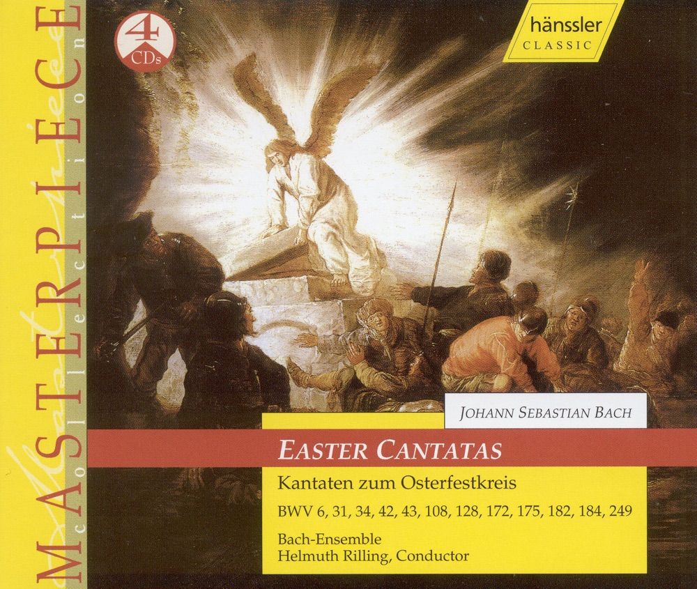 Обложка альбома «Bach, J.S.: Cantatas (Easter) - Bwv 6, 31, 34, 42, 43, 108, 128, 172, 175, 182, 184, 249» — Doris Soffel, Philippe Huttenlocher, Aldo Baldin, Gächinger Kantorei Stuttgart, Helmuth Rilling, Stuttgart Bach Collegium, Arleen Auger, Adalbert Kraus, Julia Hamari, Wolfgang Schone, Indiana University Chamber Singers, Carolyn Watkinson, Walter Heldwein, Edith Wiens, Peter Schreier, Gabriele Schreckenbach, Lutz-Michael Harder, Eva Csapó, Frankfurt Kantorei, Helen Watts, Gabrielle Schnaut & Niklaus Tüller