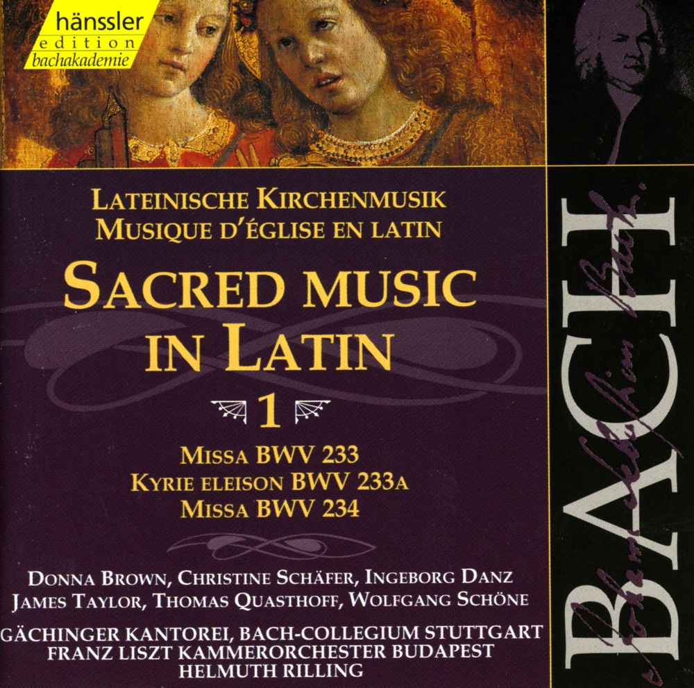 Обложка альбома «Bach, J.S.: Sacred Music In Latin 1» — Wolfgang Schone, Ingeborg Danz, Donna Brown, Gächinger Kantorei Stuttgart, Helmuth Rilling, Franz Liszt Chamber Orchestra, Christine Schafer, James Taylor, Thomas Quasthoff & Stuttgart Bach Collegium
