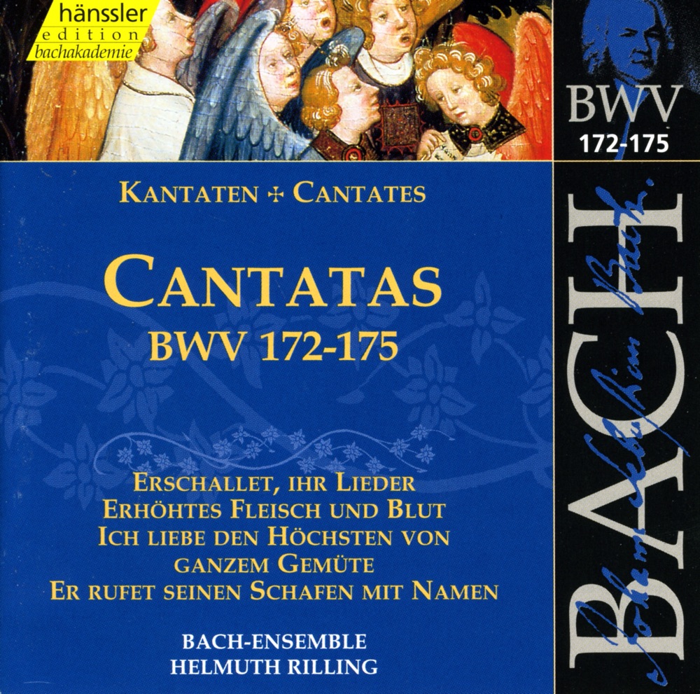 Обложка альбома «Bach, J.S.: Cantatas, Bwv 172-175» — Doris Soffel, Wolfgang Schone, Adalbert Kraus, Eva Csapó, Frankfurt Kantorei, Helmuth Rilling, Stuttgart Bach Collegium, Helen Watts, Niklaus Tüller, Judith Beckmann, Gächinger Kantorei Stuttgart, Aldo Baldin, Julia Hamari, Württemberg Chamber Orchestra Heilbronn, Peter Schreier, Philippe Huttenlocher & Carolyn Watkinson