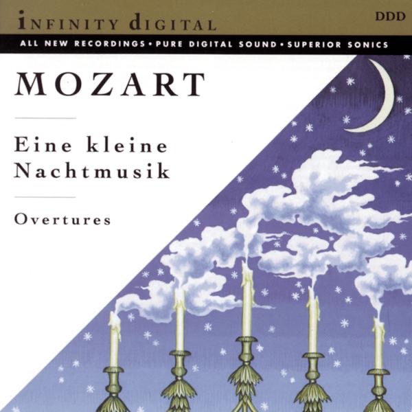 Обложка альбома «Mozart: Eine kleine Nachtmusik & Overtures» — Dmitry Krasnik, Alexander Titov, Sergei Shedrin, Leo Korchin, Vladimir Taranusitch, Alexei Zes, Alexei Degtjarenko, Jury Moshevelov, Collegium dell'Arte & Orchestra New Philharmony St. Petersburg