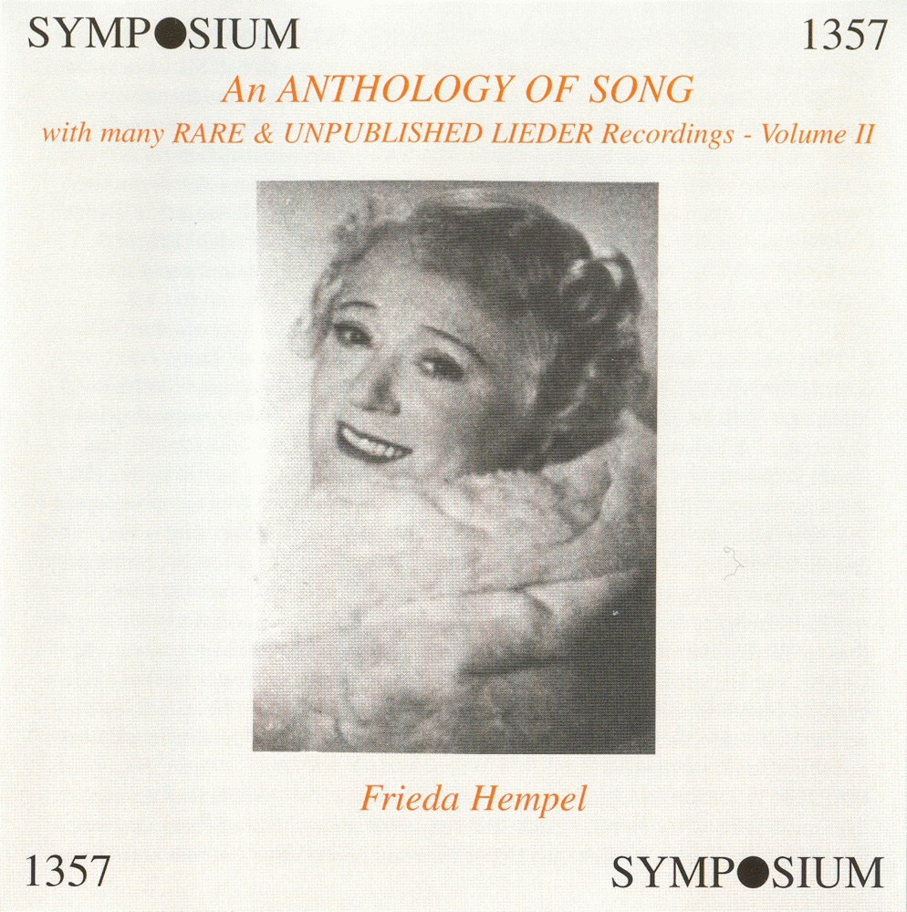 Обложка альбома «An Anthology of Song, Vol. 2 (1903-1935)» — Anonymous, Friedrich Brodersen, Linde Brodersen, Felix Gunther, Kirsten Flagstad, Charles Cahier, Agnes Bedford, Diane van Demmelen, Walter Widdop, Percy Kahn, Pol Plancon, Madeleine Gray, Ivar Andresen, Franz Hallasch, Bruno Seidler-Winkler & Frieda Hempel