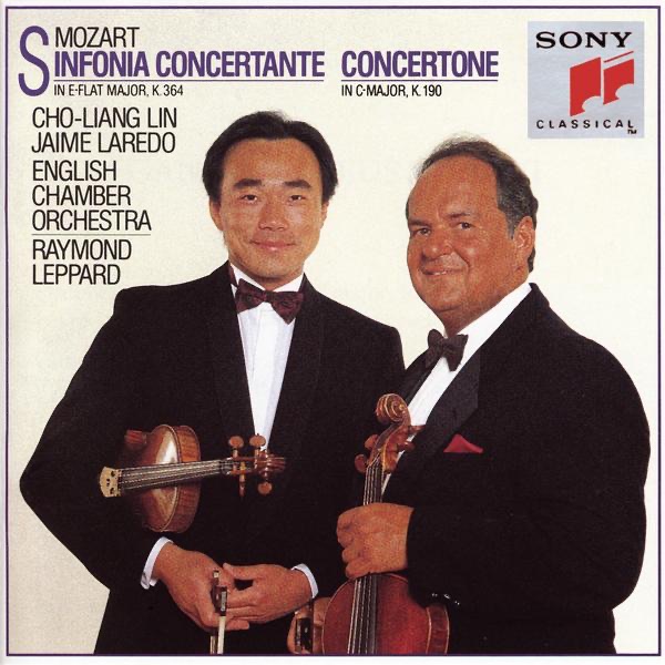 Обложка альбома «Mozart: Sinfonia Concertante In E-flat Major, KV. 364; Concertone In C Major, KV. 190» — Charles Tunnell, Cho-Liang Lin, English Chamber Orchestra, Jaime Laredo, Neil Black & Raymond Leppard